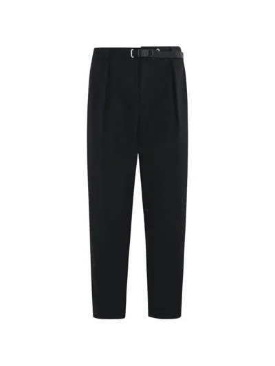 White Sand Buckle-fastening Pleated Trousers In Black