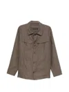 White Sand Buttoned Flap-pockets Jacket In Brown