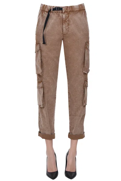 White Sand Cargo Style Trousers In Light Brown