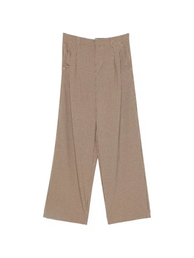 White Sand Check-pattern Wide-leg Trousers In Brown