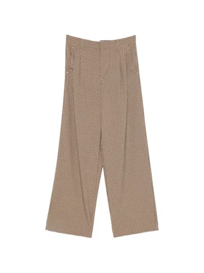 White Sand Check-pattern Wide-leg Trousers In Brown