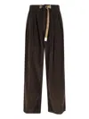 White Sand Corduroy Belted Trousers In Brown