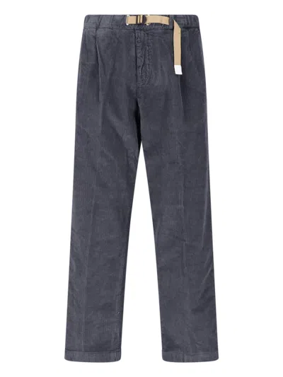 White Sand Corduroy Belted Trousers In Gray