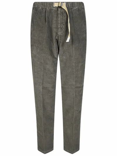 White Sand Corduroy Elastic Waistband Pants In Green
