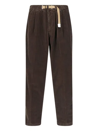 White Sand Corduroy Tapered Pants With Belt In Brown