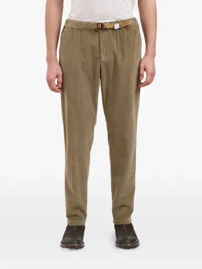 White Sand Corduroy-texture Trousers In Green