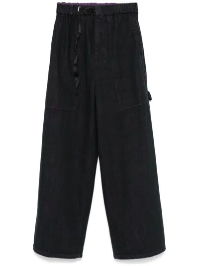 White Sand Cotton Cargo Trousers In Black