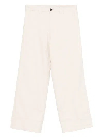 WHITE SAND COTTON FLARED TROUSERS
