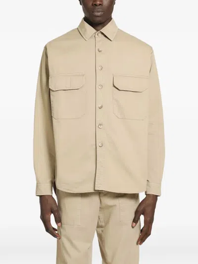 White Sand Cotton Shirt Jacket In Brown