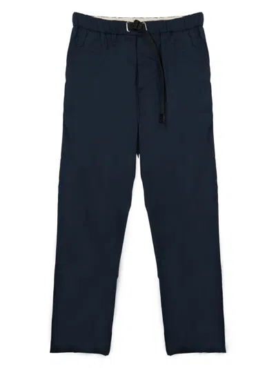 White Sand Cotton Trousers With Belt For Men In Blue