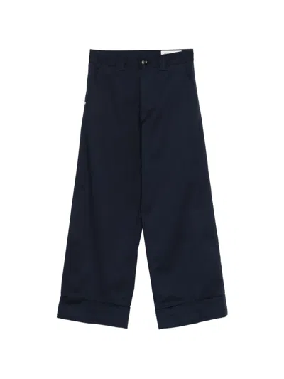 White Sand Cuffed Ample Trousers In Blue