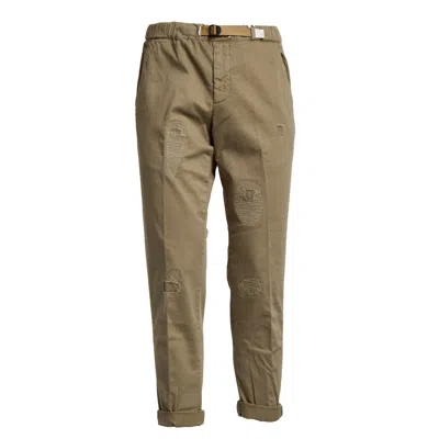 White Sand Distressed Pima Cotton Long Pants In Brown