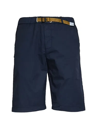 White Sand Drawstring Belted Cotton Bermuda Shorts In Blue