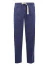 White Sand Drawstring-buckle Welt-pocket Trousers In Blue