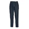 White Sand Drawstring Waist Pants With Angled Pockets In Blue