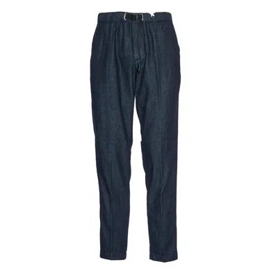 White Sand Drawstring Waist Pants With Angled Pockets In Blue