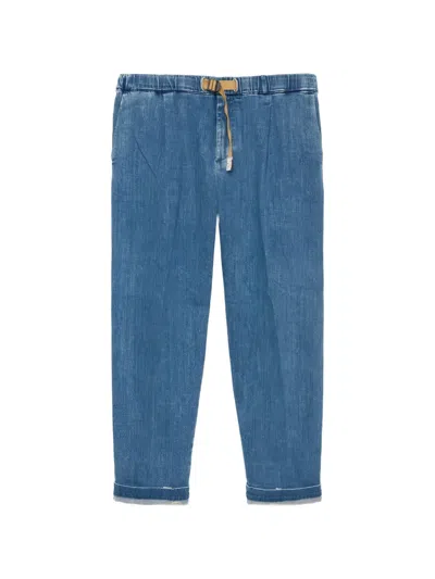 White Sand Elasticated Belted Jeans In Blue