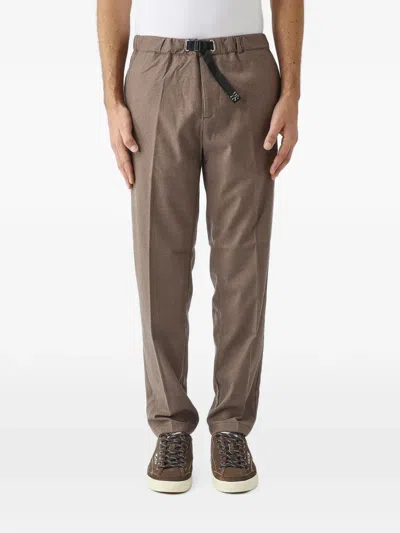 White Sand Greg Buckle-fastening Tapered Trousers In 브라운