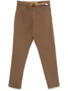 White Sand Brown Trousers In Cotton With Beige Belt And Elastic In Brown