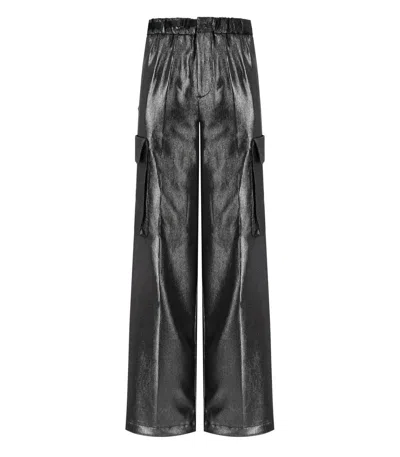 White Sand Grey Metal Kargo Trousers In Black