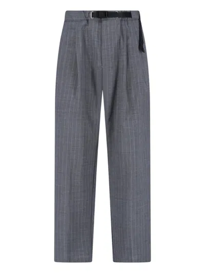 White Sand Grey Pinstripe Straight-leg Wool Trousers In Gray
