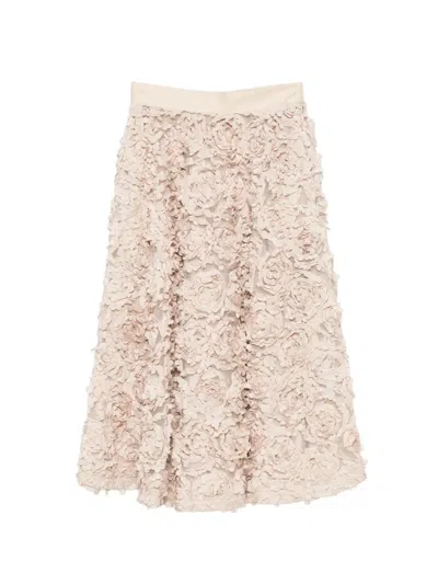 White Sand Jodie Floral-detail Midi Skirt In Neutral