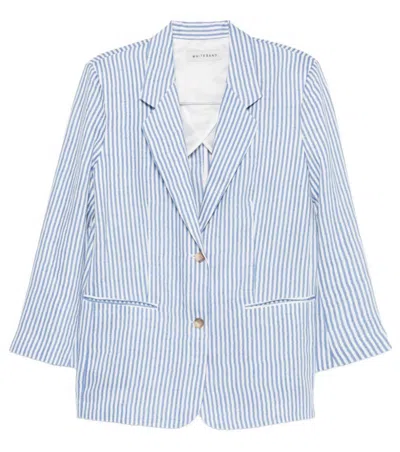 WHITE SAND WOMEN LIGHT BLUE STRIPES NOTCHED LAPEL BLAZER