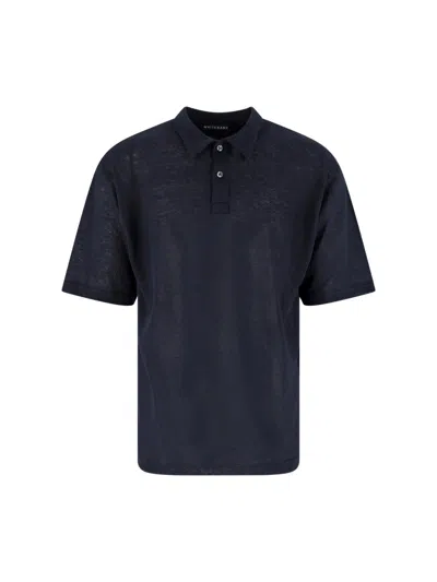 White Sand Linen Blend Polo In Blue