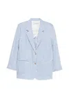 White Sand Linen Blend Single-breasted Jacket In Blue
