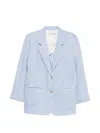 White Sand Linen Blend Single-breasted Jacket In Blue