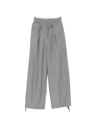 White Sand Linen Blend Trousers In Gray