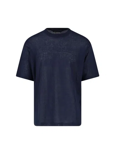 White Sand Linen Blend T-shirt In Blue