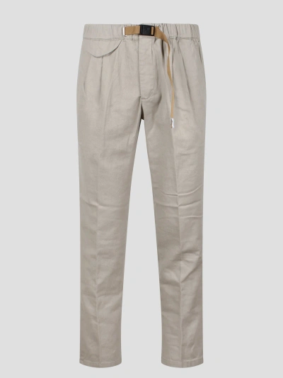 White Sand Linen Cotton Blend Trousers In Grey