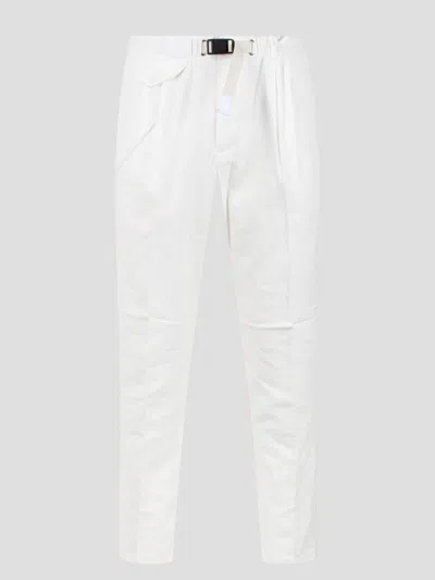 White Sand Linen Cotton Blend Trousers In White