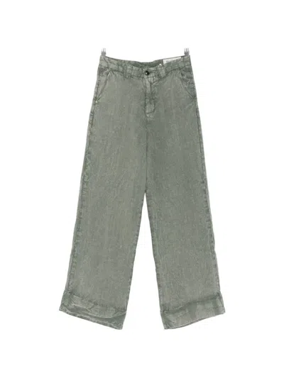 White Sand Linen Trousers In Green