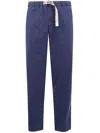 White Sand Drawstring-buckle Welt-pocket Trousers In Blue