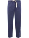 White Sand Drawstring-buckle Welt-pocket Trousers In Blue