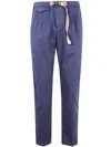 White Sand Drawstring-buckle Welt-pocket Trousers