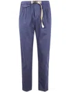 White Sand Drawstring-buckle Welt-pocket Trousers In Blue