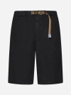 White Sand Cotton And Linen Bermuda Shorts In Black