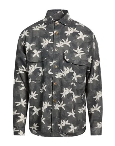 White Sand Man Shirt Charcoal Size M Linen, Cotton In Gray
