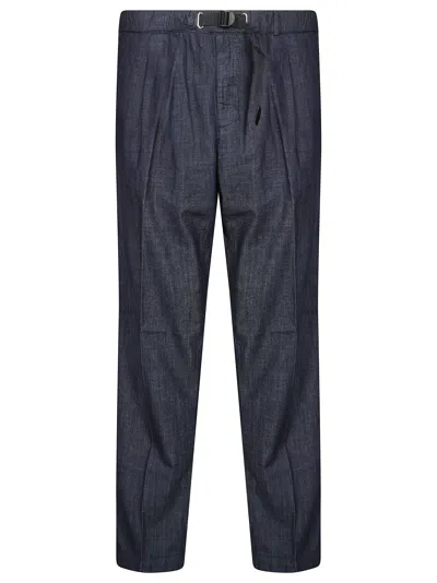White Sand Men's Long Chambray Trousers With Pleats In Blue