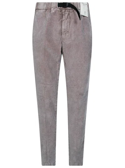 White Sand Belted Corduroy Trousers In Gray