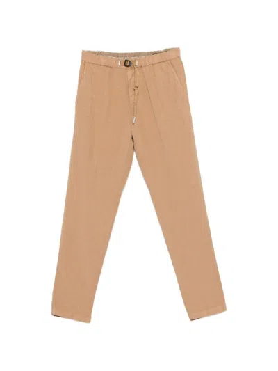 White Sand Pantaloni In Misto Lino Beige Con Cintura  In Nude