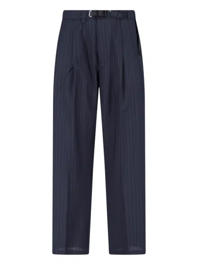 White Sand Pants With Belt In Blue