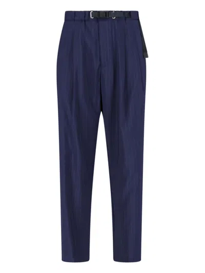 White Sand Pants With Belt In Blue