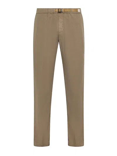 White Sand Trousers With Belt In Brown