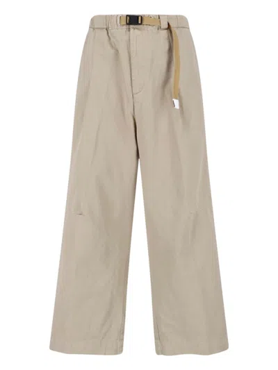 White Sand Pants With Belt In Brown