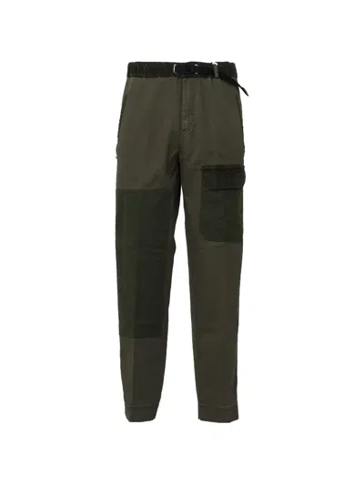 White Sand Patchwork Corduroy-trim Trousers In Green