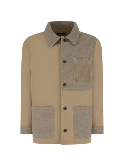 White Sand Patchwork Shirt Jacket In Gray